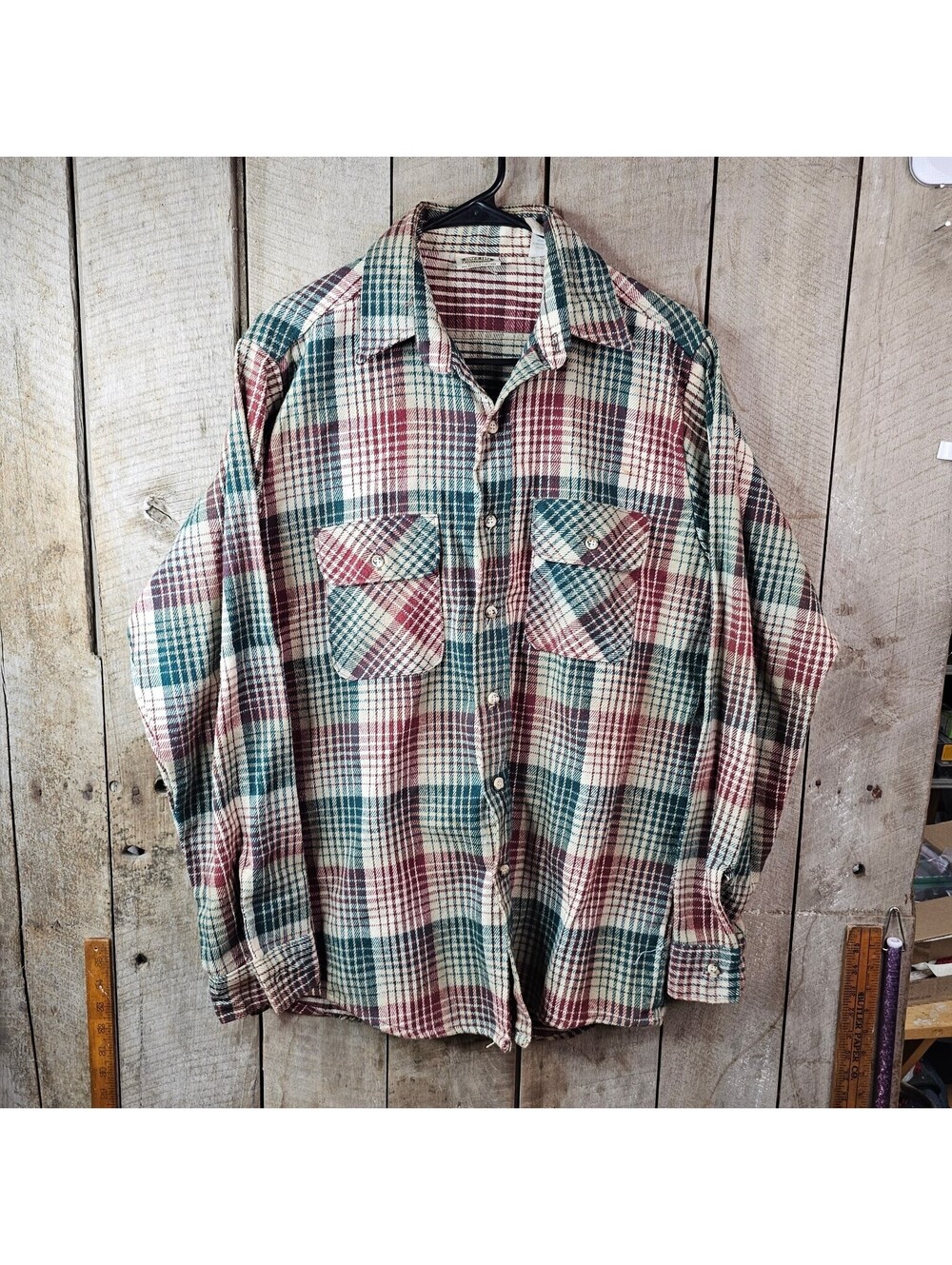 Fivebrother Men's Medium Tallman M Plaid Flannel Shirt 100% Cotton Button Up